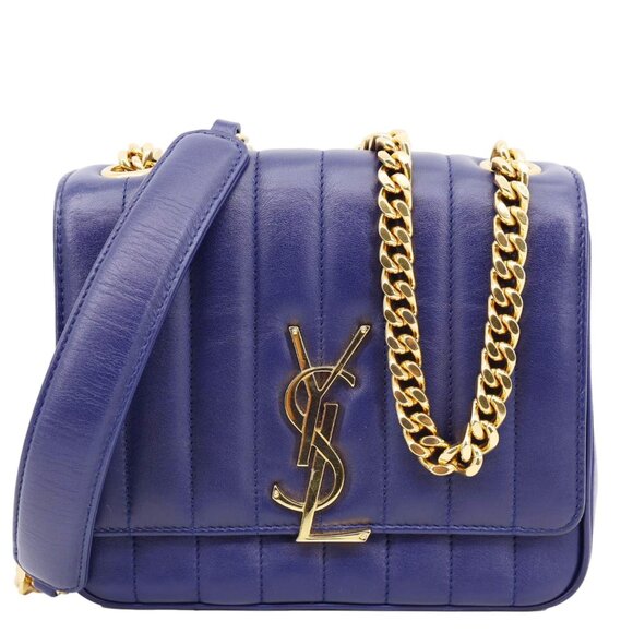 Yves Saint Laurent  Vicky Medium Matelasse Lambskin Chain Crossbody Bag Blue - Picture 1 of 16